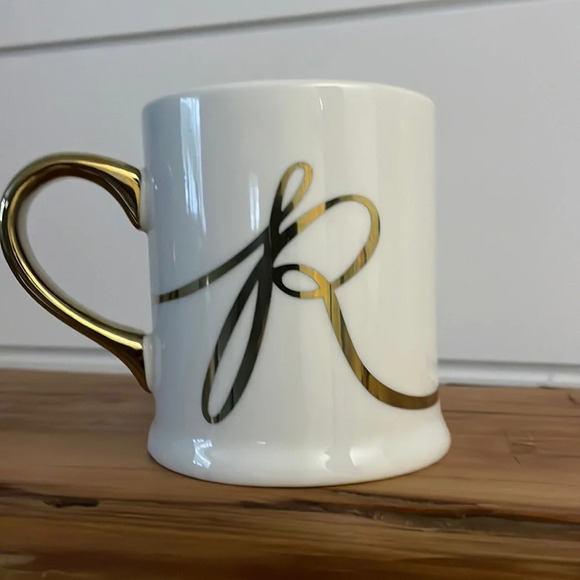 Indigo Mug Gold Holiday Edition 2014 Initial Monogrammed “R” Coffee tea - Picture 1 of 9
